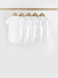 Next White Rib Short Sleeve Baby Bodysuits 5 Pack^BOY Unisex|Bodysuits & Vests