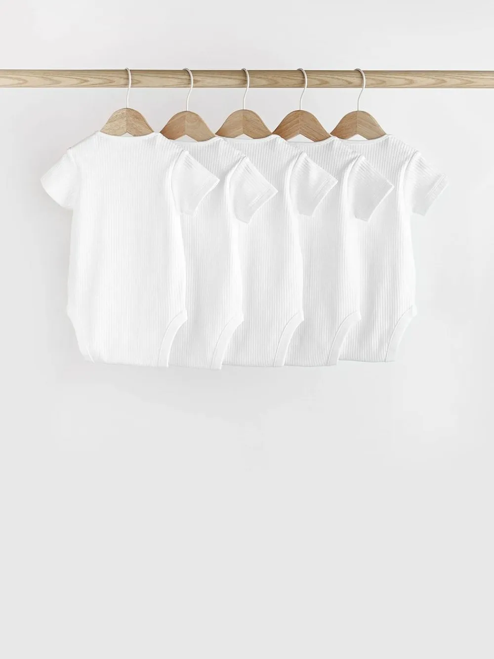 Next White Rib Short Sleeve Baby Bodysuits 5 Pack^BOY Unisex|Bodysuits & Vests