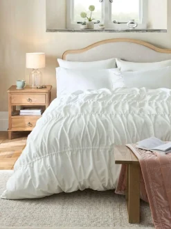 New Next White Ruched 200TC with Bows Duvet Cover and Pillowcase Set