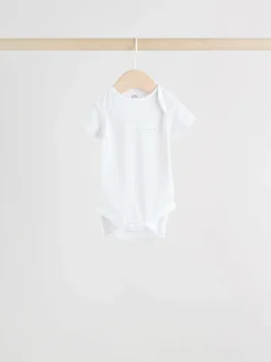 Next White Short Sleeve Baby Bodysuits 5 Pack^BOY Unisex|Bodysuits & Vests