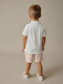 Clearance Next Short Sleeve Textured Polo Shirt and Shorts Set (3mths-7yrs) White