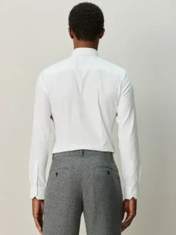 Next White Skinny Fit Textured Long Sleeve Formal Shirt with Trim