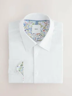 Next White Skinny Fit Textured Long Sleeve Formal Shirt with Trim