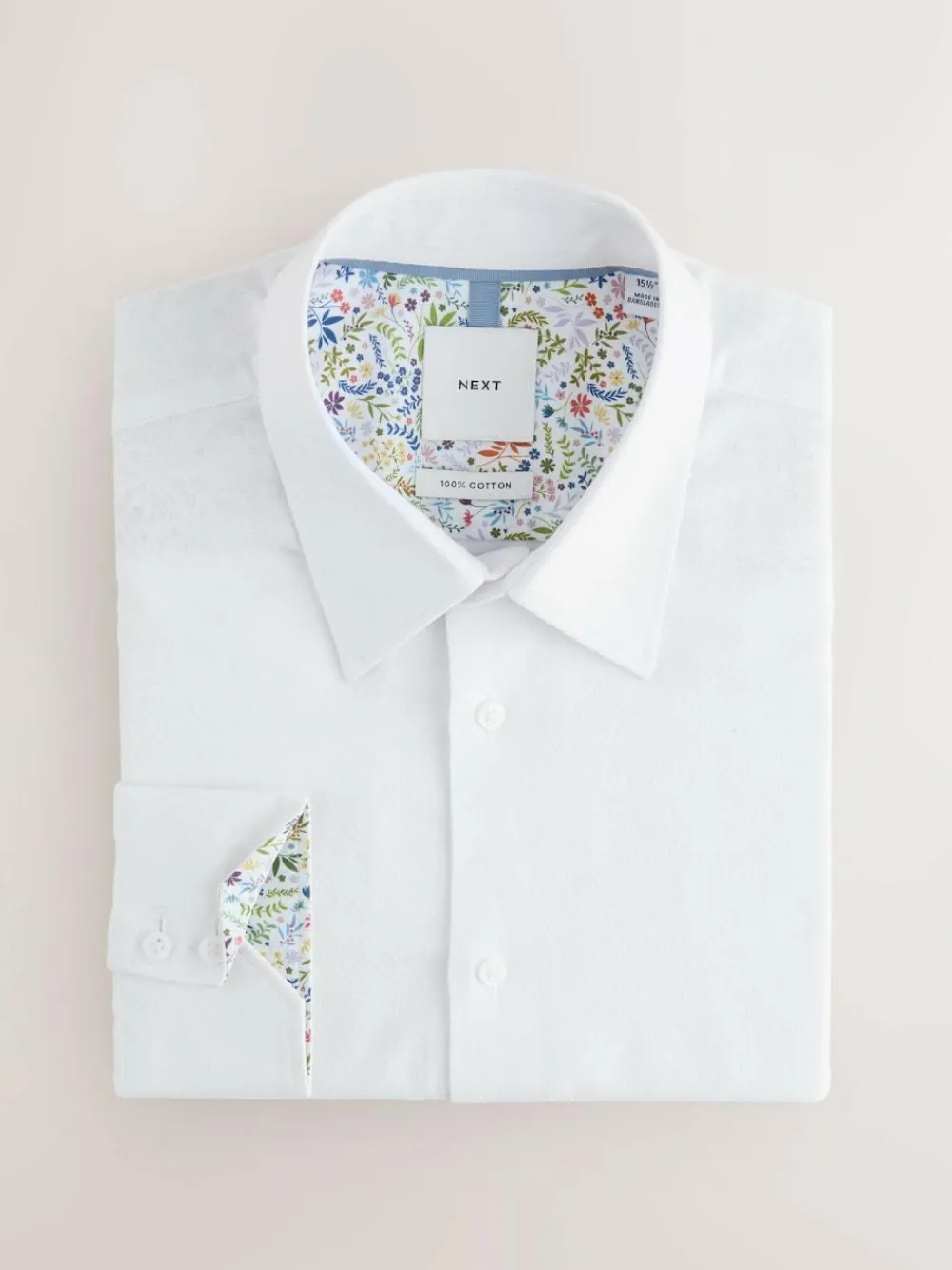 Next White Skinny Fit Textured Long Sleeve Formal Shirt with Trim