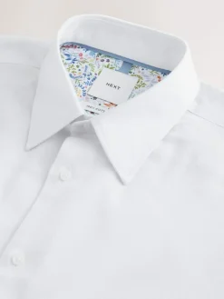 Next White Skinny Fit Textured Long Sleeve Formal Shirt with Trim