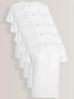 Online Next Slim Fit 100% Cotton Layering T-Shirts 5 Pack White