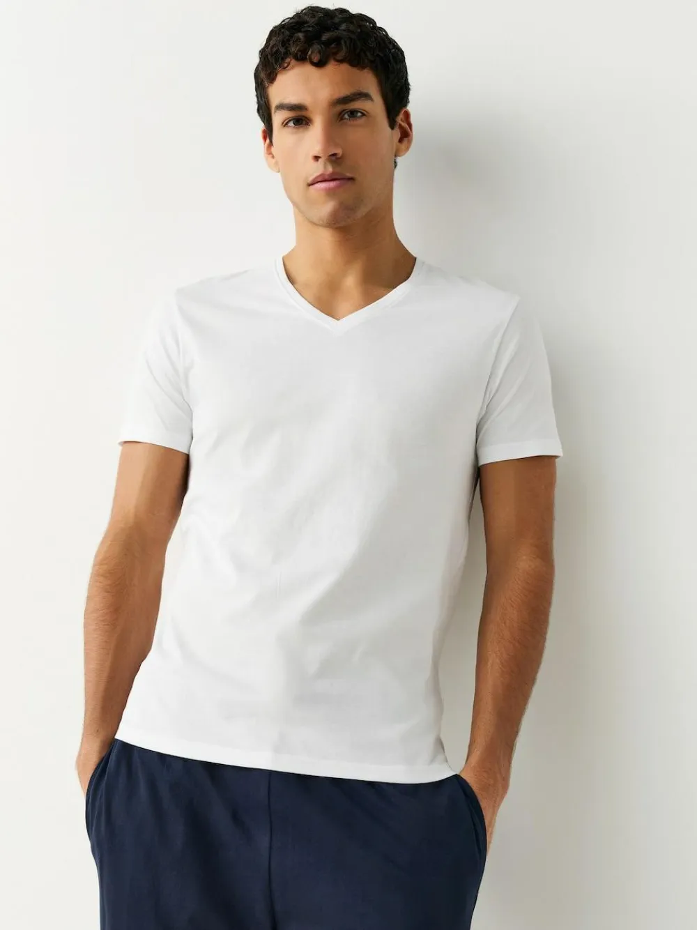 Discount Next Slim Fit 100% Cotton V-Neck Layering T-Shirts 5 Pack White