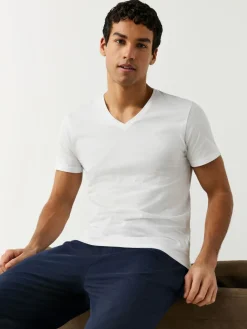 Discount Next Slim Fit 100% Cotton V-Neck Layering T-Shirts 5 Pack White
