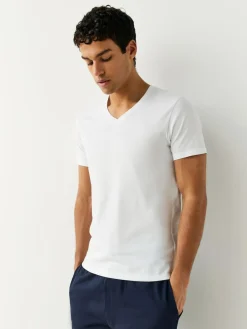 Clearance Next White Slim Fit 100% Cotton V-Neck Layering T-Shirts 2 Pack