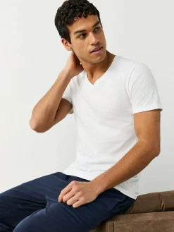 Clearance Next White Slim Fit 100% Cotton V-Neck Layering T-Shirts 2 Pack