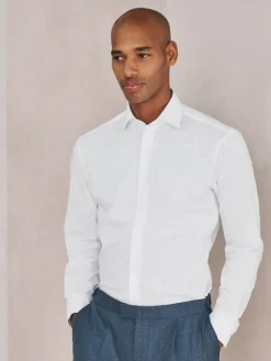 Next White Slim Fit Cotton Stretch Long Sleeve Formal Shirt^ Shirts|Occasionwear