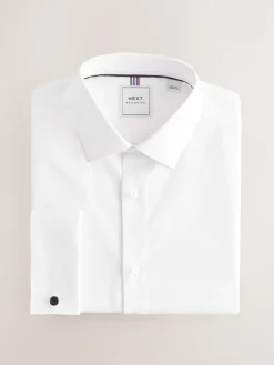 Next Slim Fit Double Cuff Easy Care Textured Smart Shirt White