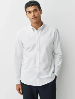 Hot Next White Slim Fit Long Sleeve Oxford Shirt
