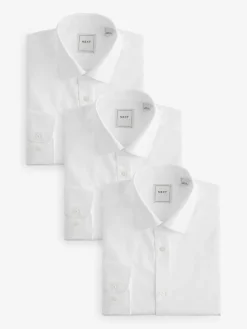 Clearance Next White Slim Fit Single Cuff Easy Care Smart Shirts 3 Pack