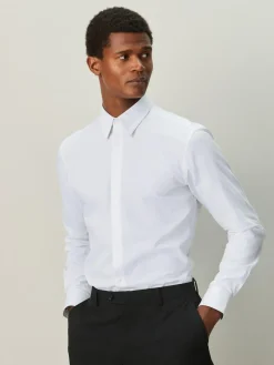 Discount Next Slim Fit Textured Long Sleeve Formal Shirt with Trim White