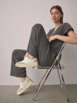 Hot Next Slip On Signature Leather Chunky Wedge Platform Trainers White