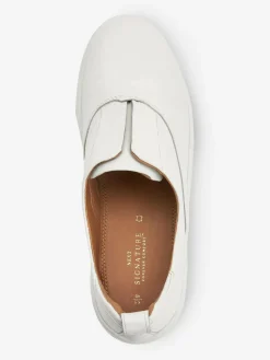 New Next Slip On Signature Leather Chunky Wedge Platform Trainers White
