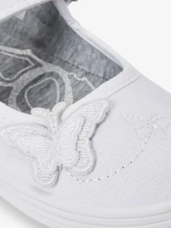Online Next Standard Fit (F) Butterfly Embroidered School Plimsoll Shoes White