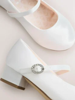 Discount Next Standard Fit (F) Stain Resistant Satin Mary Jane Flower Girl Heeled Shoes White