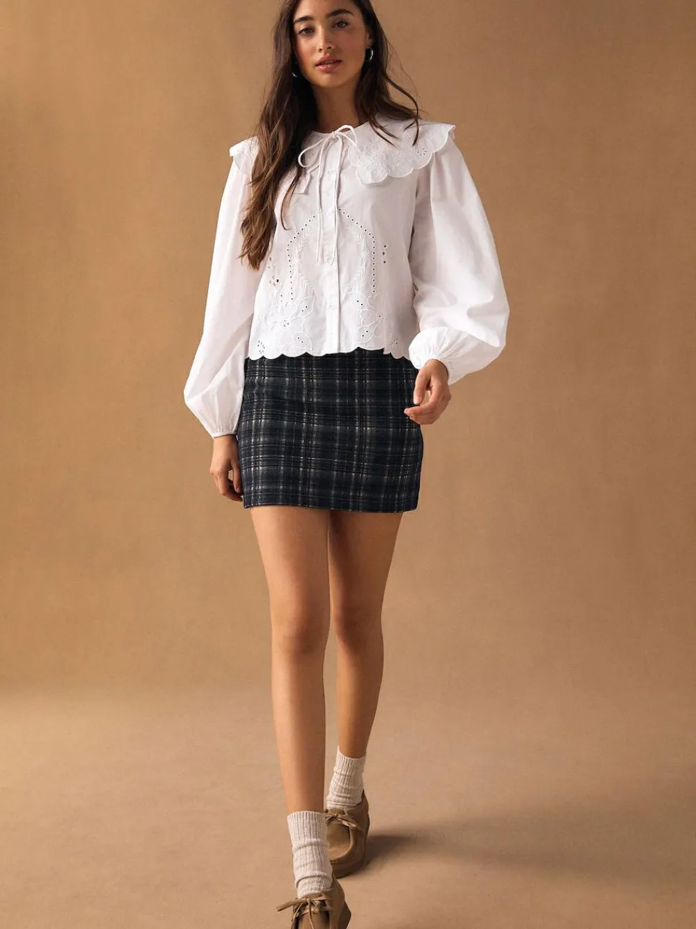 Next White Statement Collar Broderie Long Sleeve Blouse^Women Blouses & Shirts