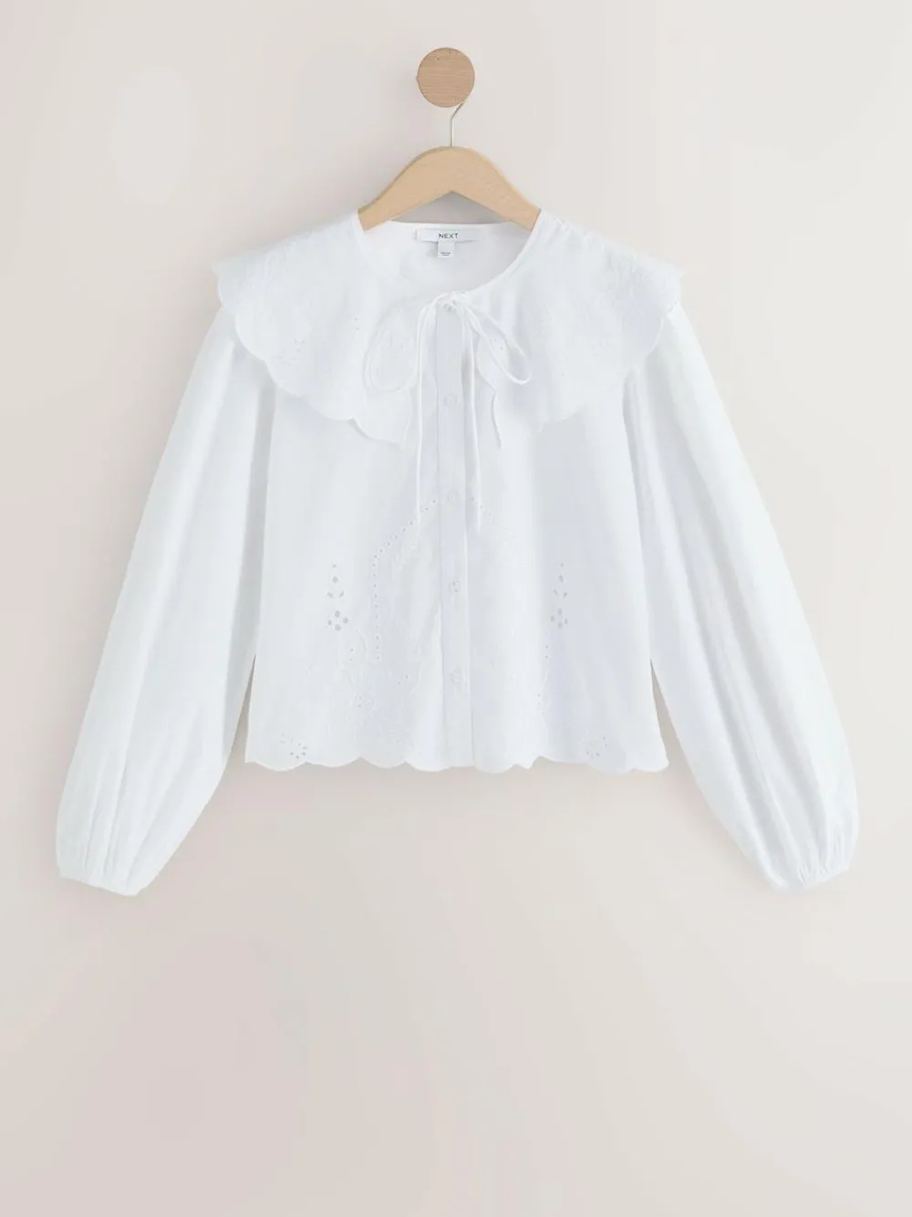 Next White Statement Collar Broderie Long Sleeve Blouse^Women Blouses & Shirts