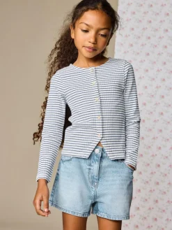 Sale Next White Stripe Long Sleeve Ribbed Cardigan (3-16yrs)