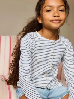 Sale Next White Stripe Long Sleeve Ribbed Cardigan (3-16yrs)