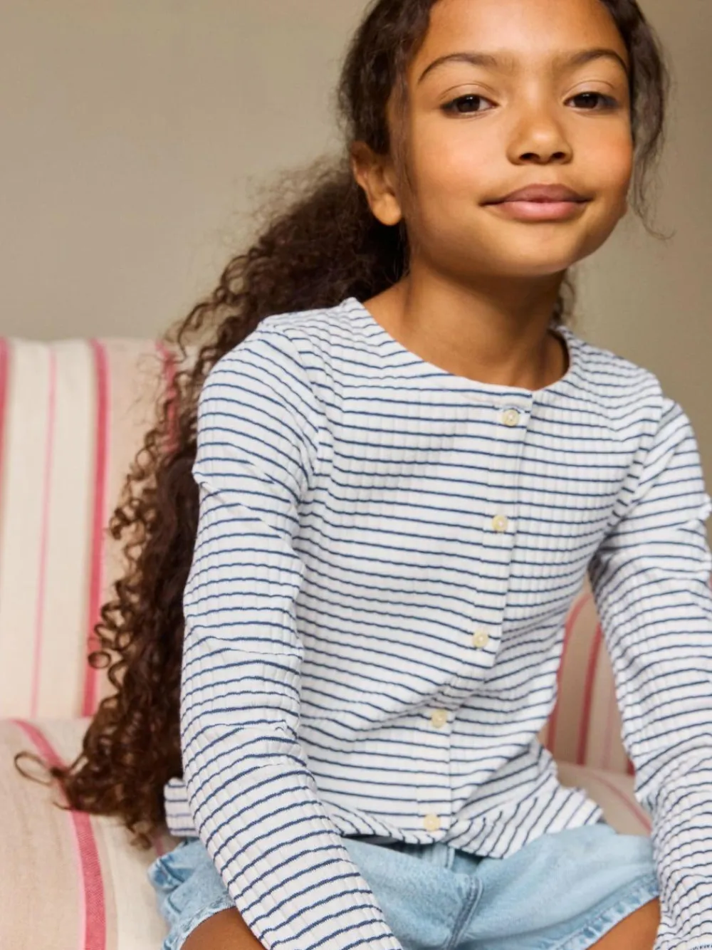 Sale Next White Stripe Long Sleeve Ribbed Cardigan (3-16yrs)
