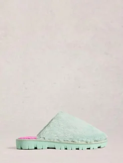 Clearance White Stuff Faux Fur Mule Slippers Green