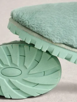 Clearance White Stuff Faux Fur Mule Slippers Green