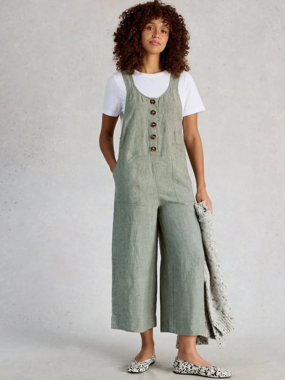 Sale White Stuff Viola Linen Dungaree Green