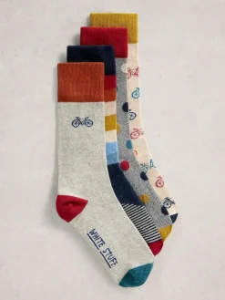 White Stuff Grey Bike Pattern Ankle Socks 4 Pack^ Socks|Socks