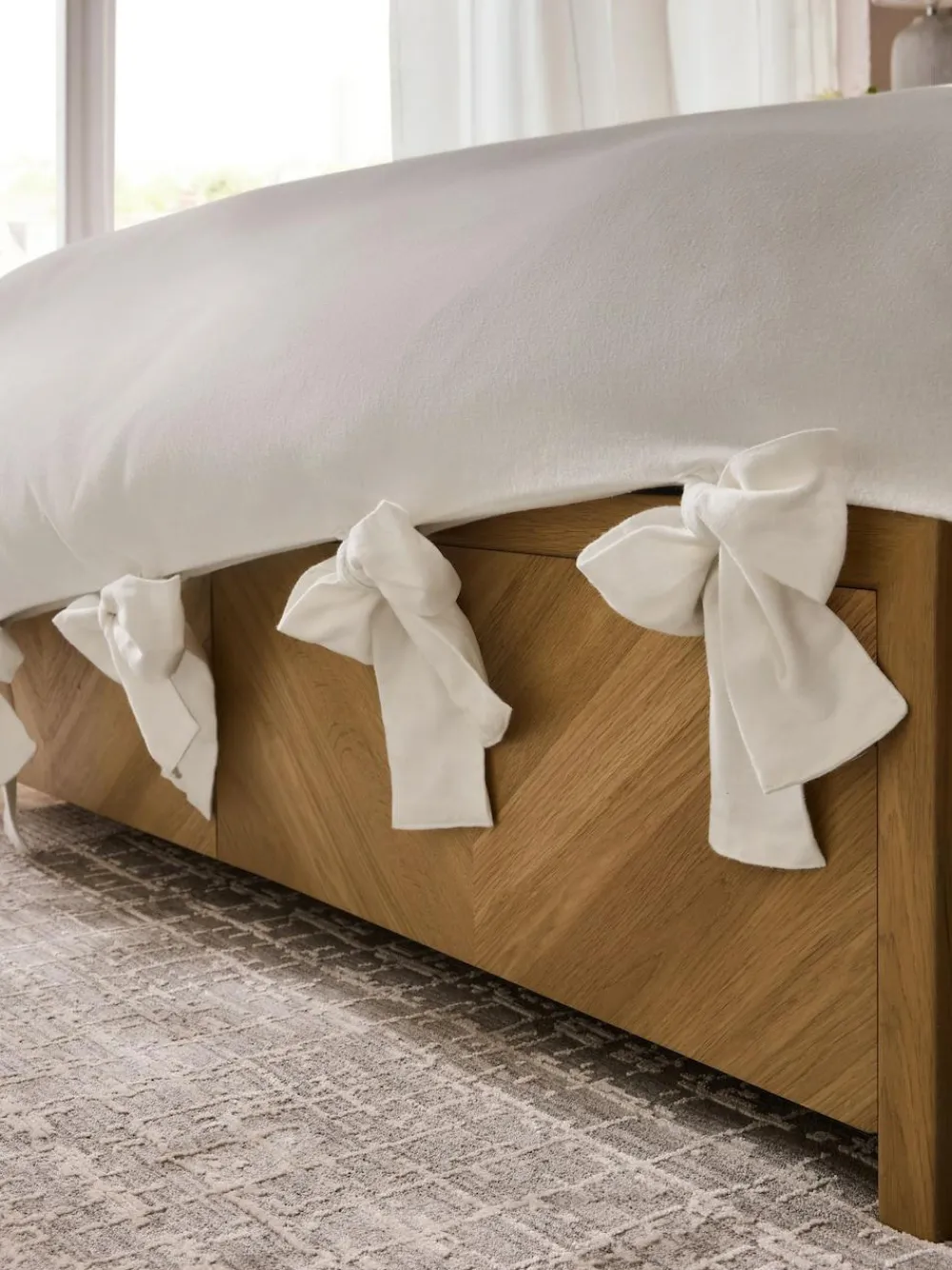 New Next Supersoft 100% Brushed Cotton Duvet Cover Bow Tie Edge and Pillowcase Set White