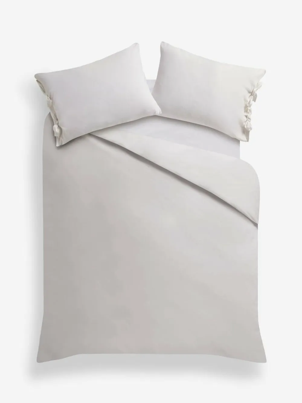 New Next Supersoft 100% Brushed Cotton Duvet Cover Bow Tie Edge and Pillowcase Set White