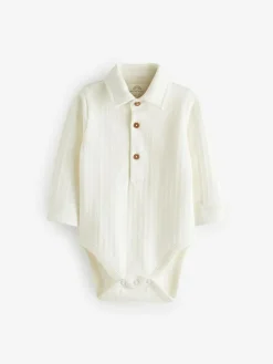 Hot Next White Textured Shirt Baby Bodysuit (0mths-3yrs)