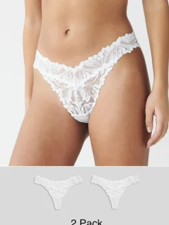 Next White Thong Ultimate Comfort Lace Knickers 2 Pack^Women Panties
