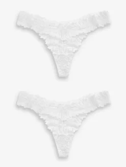 Next White Thong Ultimate Comfort Lace Knickers 2 Pack^Women Panties