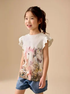 Discount Next White Unicorn Frill Sleeve T-Shirts 3 Pack (3-16yrs)