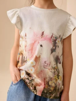 Discount Next White Unicorn Frill Sleeve T-Shirts 3 Pack (3-16yrs)