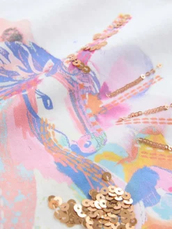 Next White Unicorn Print Long Sleeve Sequin Top (3-16yrs)^ Nightwear|T-Shirts