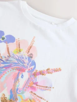 Next White Unicorn Print Long Sleeve Sequin Top (3-16yrs)^ Nightwear|T-Shirts