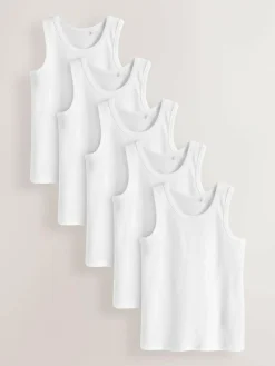 Next White Vests 5 Pack (1.5-16yrs)^BOY Tops|Newborn Clothing