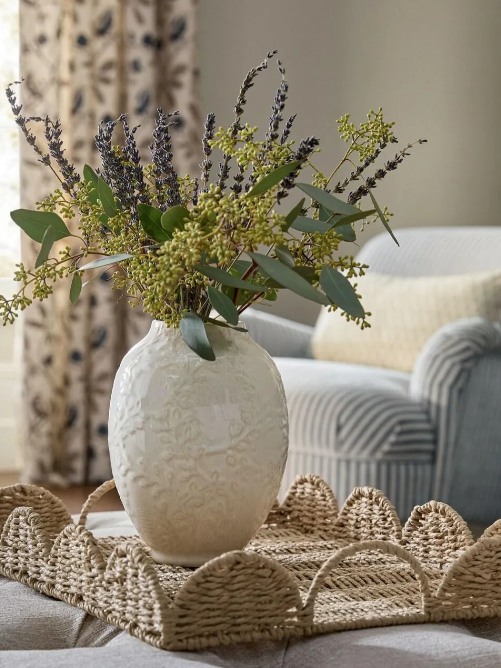 New Next White Vintage Style Embossed Ceramic Vase