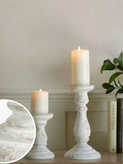 Next White Wash Pillar Candle Holder^ Candle Holders & Lanterns