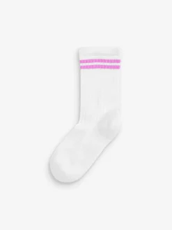 Sale Next White with fluorescent stripe 3 Pack Cotton Rich Cushioned Sole Ankle Socks