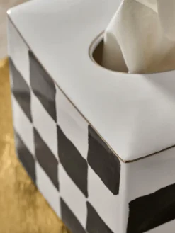 New Next White/Black Check Ceramic Tissue Box