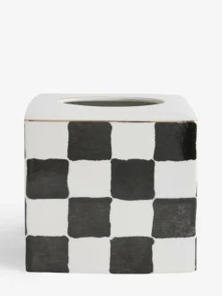 New Next White/Black Check Ceramic Tissue Box