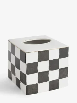 New Next White/Black Check Ceramic Tissue Box