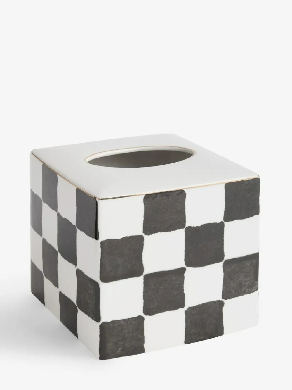 New Next White/Black Check Ceramic Tissue Box