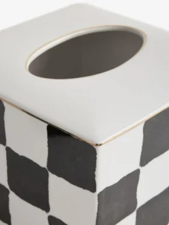 New Next White/Black Check Ceramic Tissue Box